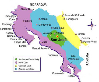 Hotel and accommodation map of Costa Rica